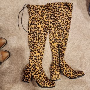 Over the Knee Leopard Print Heeled Boots